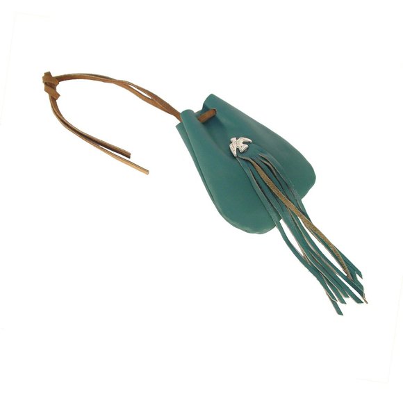unknown Bags Native American Teal Leather Drawstring Fringe Bird